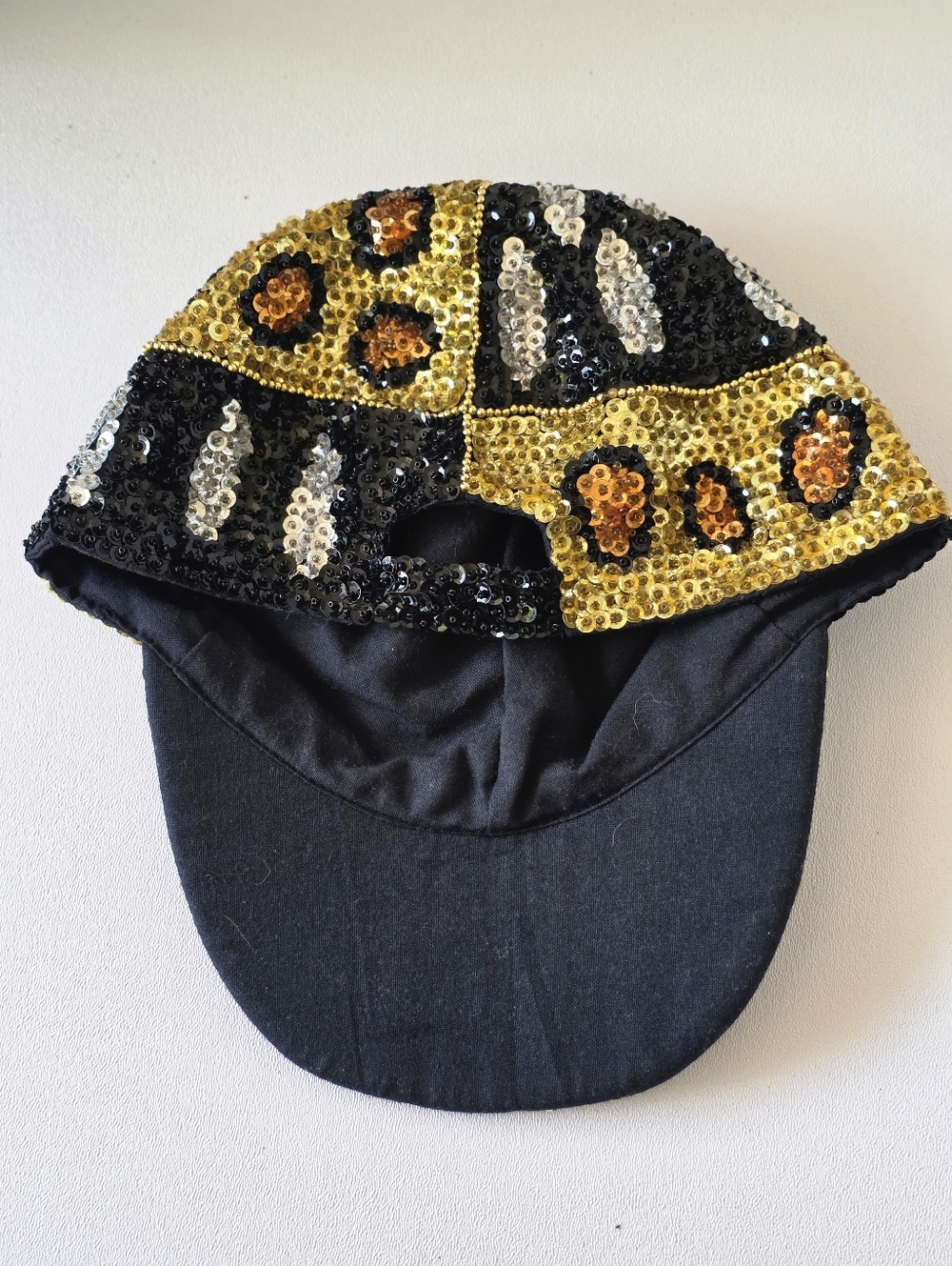 Y2K Sequin Leopard Print Hat Gold Black Mob Wife McBling Glam Statement Cap Vtg - Picture 11 of 16